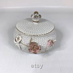 Vintage 7 Piece Vanity Set White Porcelain Hobnail Pink Roses JAPAN