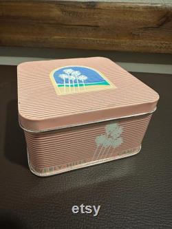 Vintage 80s Camp Beverly Hills Lined Body Powder Tin Box with Mirror