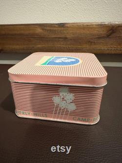 Vintage 80s Camp Beverly Hills Lined Body Powder Tin Box with Mirror