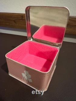 Vintage 80s Camp Beverly Hills Lined Body Powder Tin Box with Mirror