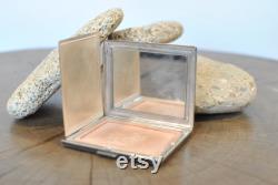 Vintage 835 Silver powder compact case with mirror , women's powder case .