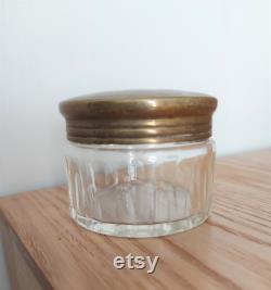 Vintage A.E and Co Brass and Glass Cosmetic Jars SET 2, Glass Powder Jar, Powder Box, Trinket Box, Denmark, 1940s