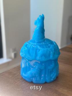 Vintage Akro Agate Blue Milk Glass Opaline Scottie Scotty Dog Powder Jar (As Is)