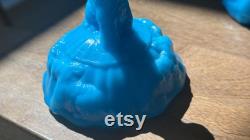 Vintage Akro Agate Blue Milk Glass Opaline Scottie Scotty Dog Powder Jar (As Is)