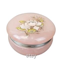 Vintage Alabaster Hand Carved Hinged Trinket Jewelry Box Pink Peony Floral Cottagecore Italy