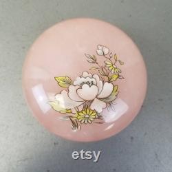 Vintage Alabaster Hand Carved Hinged Trinket Jewelry Box Pink Peony Floral Cottagecore Italy