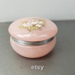 Vintage Alabaster Hand Carved Hinged Trinket Jewelry Box Pink Peony Floral Cottagecore Italy