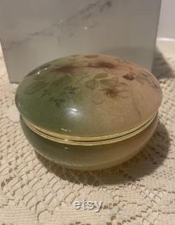 Vintage Alabaster Powder Trinket Box Floral Pattern Hand Carved Made n Italy