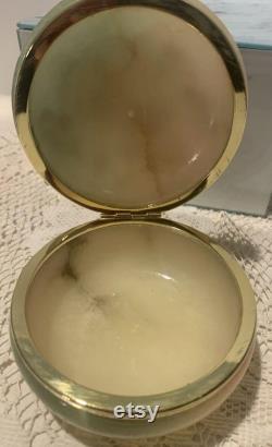 Vintage Alabaster Powder Trinket Box Floral Pattern Hand Carved Made n Italy