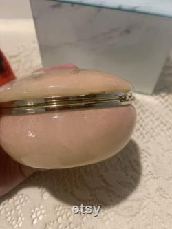 Vintage Alabaster Powder Trinket Box Floral Pattern Hand Carved Made n Italy
