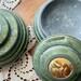 Vintage Aluminum Holder Lidded Powder Puff Bowls Unique Mother's Day Gift Footed Pair Trinket Boxes Grandma's Treasures Circa 1930's