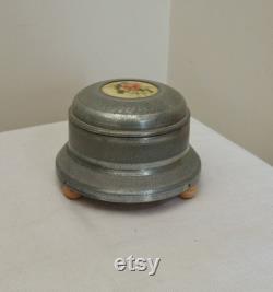 Vintage Aluminum Musical Powder Box with Pink Rose Plays the song Because