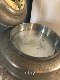 Vintage Aluminum Musical Powder Box with Rose Design Vintage Aluminum Musical Powder Box with Rose Design