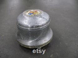 Vintage Aluminum Musical Powder Jar with Top Inset