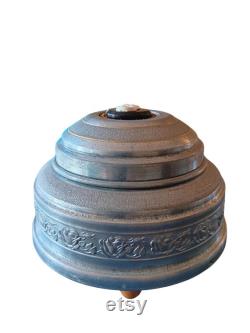 Vintage Aluminum Musical Powder Puff Box Music Metal Wind Up Working Cameo 1940s 40s