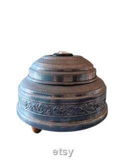 Vintage Aluminum Musical Powder Puff Box Music Metal Wind Up Working Cameo 1940s 40s