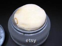 Vintage Aluminum Round Vanity Powder Puff Music Box with Flower on Top