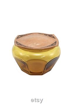 Vintage Amber Glass Powder Bowl with Art Deco Celluloid Lid