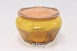 Vintage Amber Glass Powder Bowl with Art Deco Celluloid Lid