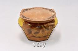 Vintage Amber Glass Powder Bowl with Art Deco Celluloid Lid