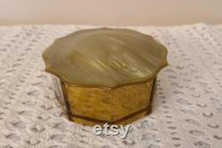 Vintage Amber Glass Vanity Powder Box with Celluloid Lid