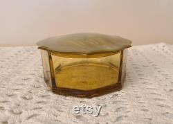 Vintage Amber Glass Vanity Powder Box with Celluloid Lid