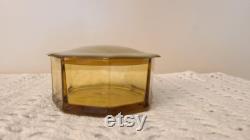 Vintage Amber Glass Vanity Powder Box with Celluloid Lid