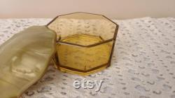 Vintage Amber Glass Vanity Powder Box with Celluloid Lid