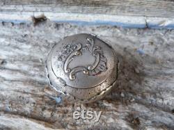 Vintage Antique 1890s Victorian French silver powder box with mirror inside Vanity