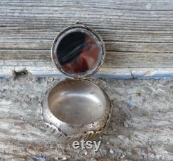 Vintage Antique 1890s Victorian French silver powder box with mirror inside Vanity