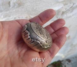 Vintage Antique 1890s Victorian French silver powder box with mirror inside Vanity