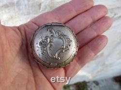 Vintage Antique 1890s Victorian French silver powder box with mirror inside Vanity
