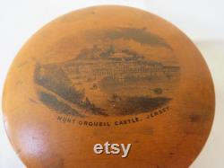 Vintage Antique Commemorative Souvenir Mauchline Ware Powder Bowl Box Mont Orgueil Castle, Jersey 1900's