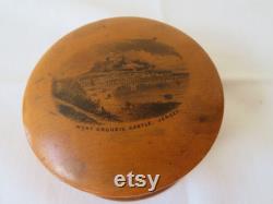 Vintage Antique Commemorative Souvenir Mauchline Ware Powder Bowl Box Mont Orgueil Castle, Jersey 1900's