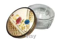 Vintage Antique GLASS and METAL TRINKET Powder Box Dish Jar Tray Floral Flowers Vintage Antique GLASS and METAL TRINKET Powder Box Dish Jar Tray Floral Flowers
