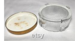Vintage Antique GLASS and METAL TRINKET Powder Box Dish Jar Tray Floral Flowers