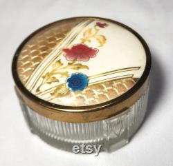 Vintage Antique GLASS and METAL TRINKET Powder Box Dish Jar Tray Floral Flowers
