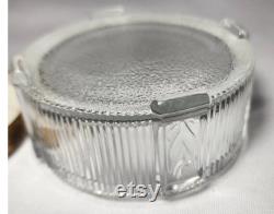 Vintage Antique GLASS and METAL TRINKET Powder Box Dish Jar Tray Floral Flowers