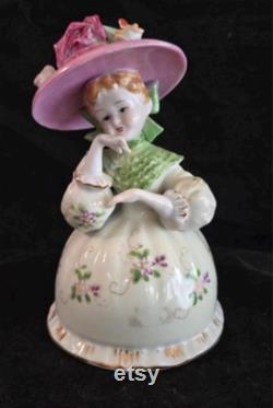 Vintage Antique Leneile Ardalt China Victorian Porcelain Rose Hat Bonnet Lady 7 Tall
