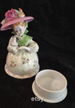 Vintage Antique Leneile Ardalt China Victorian Porcelain Rose Hat Bonnet Lady 7 Tall