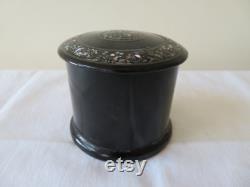 Vintage Antique Papier Mache, Lacquer and Mother of Pearl Abalone Powder Pot Vanity Boudoir Make Up