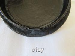 Vintage Antique Papier Mache, Lacquer and Mother of Pearl Abalone Powder Pot Vanity Boudoir Make Up