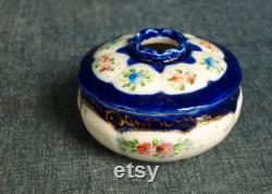 Vintage Antique Porcelain Hair Receiver Blue and White with Floral Pattern