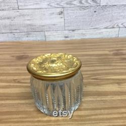 Vintage Antique Powder Jar, Christmas Gift, Vintage Victorian Powder Jar, Cut Glass, Cherub Top, Gold Plated Lid, Vanity Jar, Gift for Her