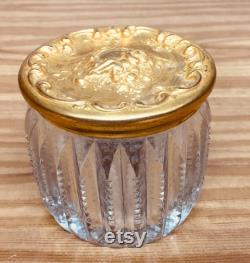 Vintage Antique Powder Jar, Christmas Gift, Vintage Victorian Powder Jar, Cut Glass, Cherub Top, Gold Plated Lid, Vanity Jar, Gift for Her