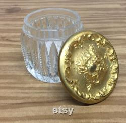 Vintage Antique Powder Jar, Christmas Gift, Vintage Victorian Powder Jar, Cut Glass, Cherub Top, Gold Plated Lid, Vanity Jar, Gift for Her
