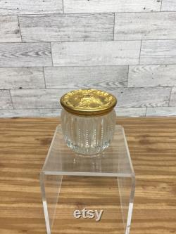 Vintage Antique Powder Jar, Christmas Gift, Vintage Victorian Powder Jar, Cut Glass, Cherub Top, Gold Plated Lid, Vanity Jar, Gift for Her