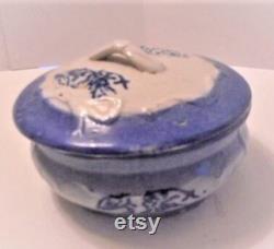 Vintage Antique Trinket Ceramic Dish Jewelry Box with Lid and Handle White and Blue Decor Vanity Storage Granny Chic Blue and White Boudoir