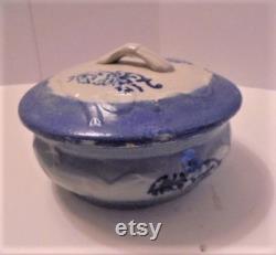 Vintage Antique Trinket Ceramic Dish Jewelry Box with Lid and Handle White and Blue Decor Vanity Storage Granny Chic Blue and White Boudoir