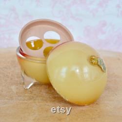 Vintage Apple Blossom Perfume Holder Made of a Glass Sphere and Metal Insert Reverse Painted